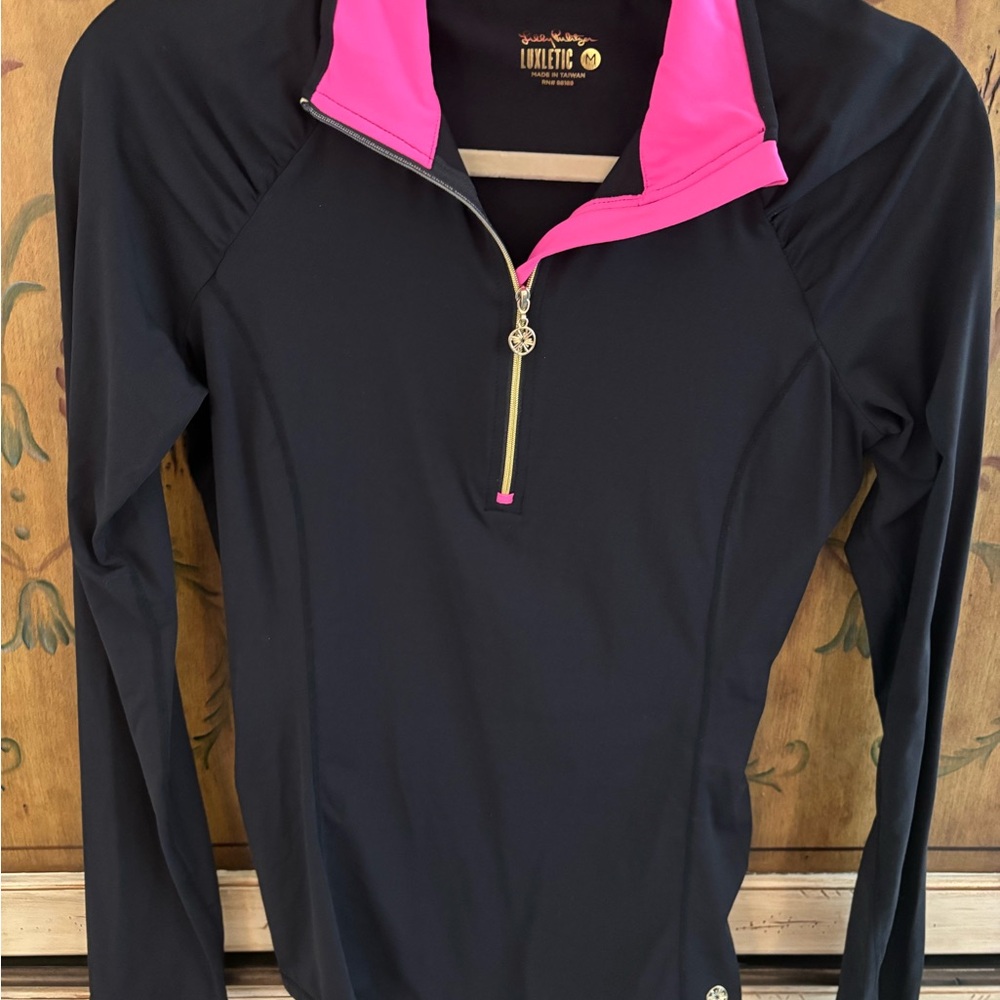 Lilly Pulitzer Black and Pink Quarter-Zip Sweatshirt